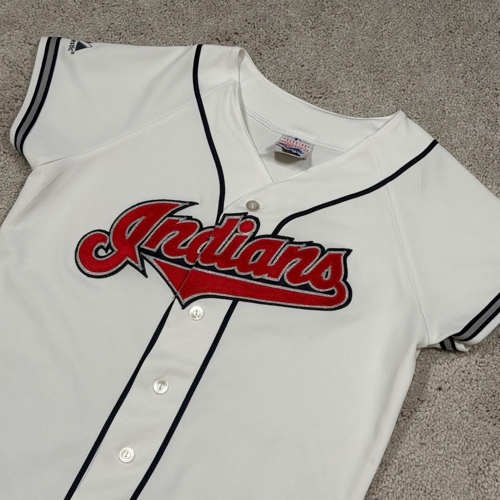 Majestic Cleveland Indians Vintage Stitched Baseball Jersey White Womens Medium